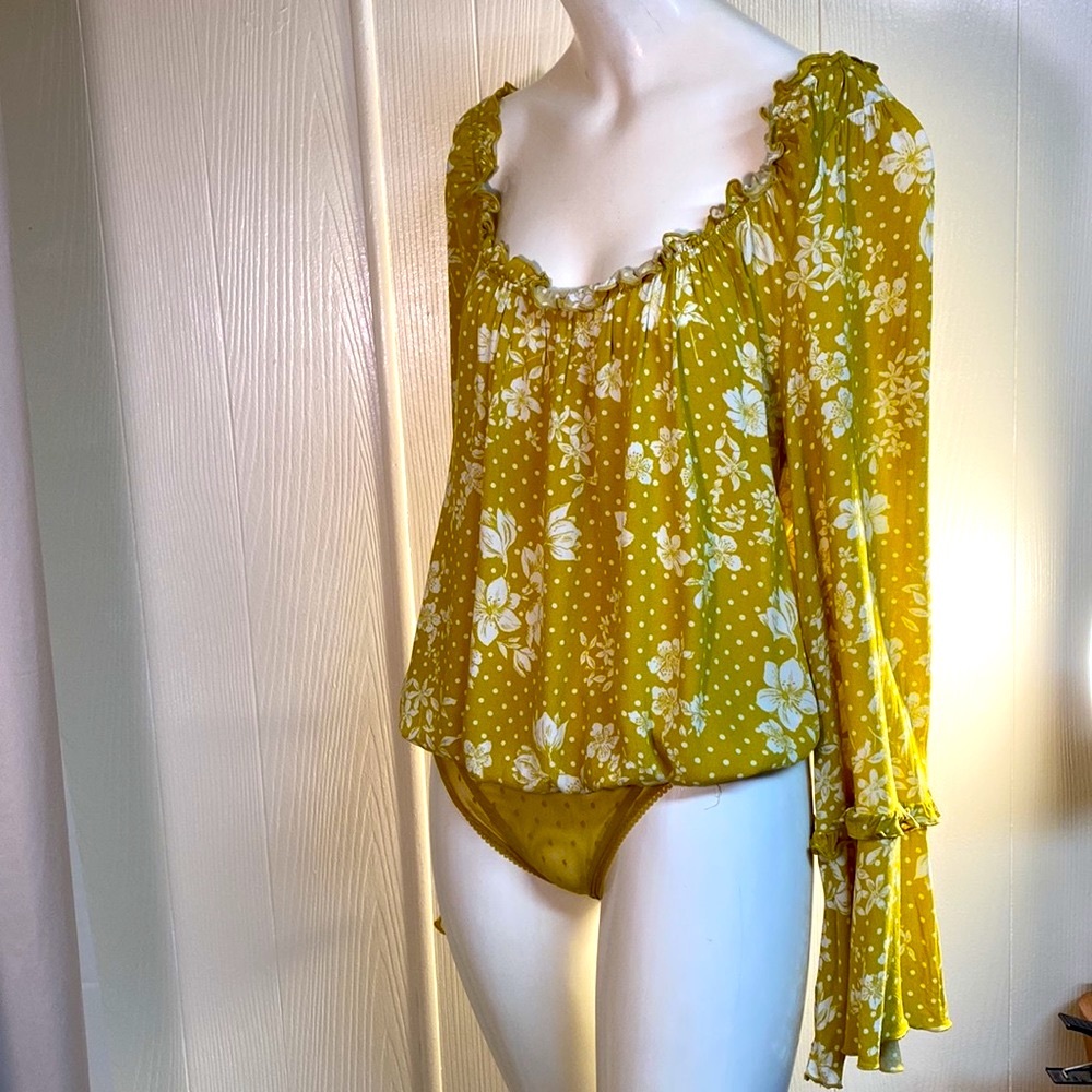 Free People Floral Mustard Hippie Top NWOT